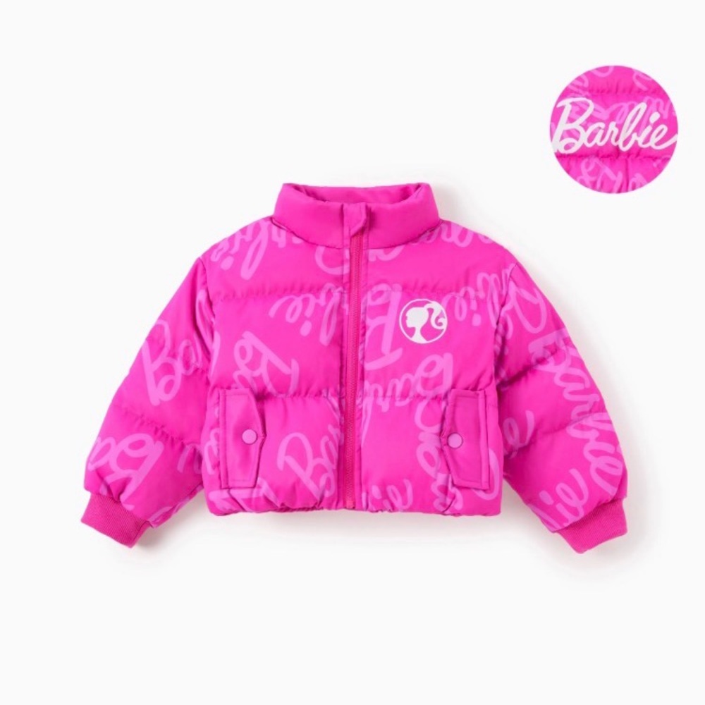 Barbie Girl 1pc Logo Pattern Long-sleeve Puffer Jacket Coat Roseo (has defect)